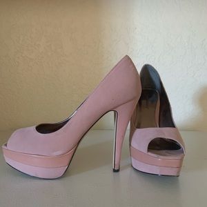 Platform style 5 inch pink suede